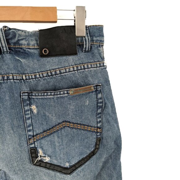 Armani Exchange Jeans Straight Leg Blue Denim Destroyed Ripped Raw Hem Cotton - Picture 12 of 13